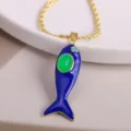 18K Gold Plated Enamel Fish Pendant Necklace Blue and Green Zircon Ocean Jewelry Variant - Dark Blue-3 (Pendant + Necklace)