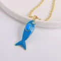 Gold plated blue enamel fish pendant necklace with ball chain fashion jewelry for women - Light Blue-5 (Pendant + Necklace)