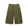 Olive green suede wide leg shorts detail, high waist casual culottes for women early spring. - S / Bottoms / Army Green