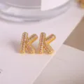 Gold Letter K Cubic Zirconia Stud Earrings Elegant Fashion Chic Jewelry Variant item - Letter K