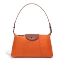 Orangefarbene Nylon Umhängetasche mit brauner Lederklappe und Henkel für Damen Alltag. - Vintage Umhängetasche (D2239#) / Hermes-Orange