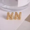 Gold letter N zircon stud earrings for women and men, fashion micro paved crystal jewelry. - Letter N