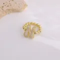 Gold Plated Micro Paved Zirconia Initial Letter Ring Fashion Copper Jewelry Variant Style - Letter N