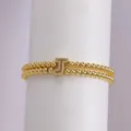 Gold plated 18k double strand beaded bracelet with sparkly zircon letter J charm elastic fit - Letter J