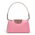 Rosa Nylon Umhängetasche für Damen, elegante Baguette Tasche mit braunem Lederriemen. - Vintage Umhängetasche (D2239#) / Rosa