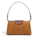 Braune Nylon Achseltasche Retro Baguette Handtasche mit Ledergriff und Klappe für Damen Alltag - Vintage Umhängetasche (D2239#) / Karamellbraun