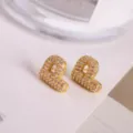 Gold micro-pave zircon letter stud earrings for women and men, stylish fashion jewelry gift. - Letter P