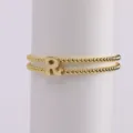 Gold Plated Double Layer Beaded Bracelet With Puffy Letter R Elastic Stretch Jewelry - Letter R