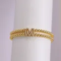 Gold Plated Zircon Letter M Beaded Bracelet Double Strand Elastic Charmed Jewelry - M