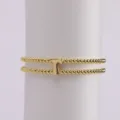 18K Gold Plated Bubble Letter T Stretch Beaded Bracelet Double Layer Chunky Jewelry - Letter T