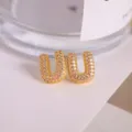 Gold-plated micro-paved cubic zirconia letter U stud earrings for women and men fashion. - Letter U