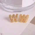 Gold Letter W Zircon Stud Earrings Fashion Paved Crystal Jewelry for Women Girls Chic - Letter W