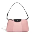 Rosa Nylon Umhängetasche, elegante Baguette Handtasche mit schwarzem Lederdeckel für Damen. - Patchwork-Umhängetasche (D2239-1#) / Nude Rosa/Schwarz