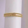Gold plated double-strand beaded bracelet with sparkling zircon letter P charm for women. - Letter P