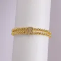 Gold Plated 18K Zircon Initial Letter R Double Strand Beaded Elastic Bracelet For Women - Letter R