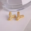 Gold letter pavé cubic zirconia stud earrings for women and men fashion jewelry variant. - Letter Y