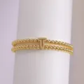 Gold Beaded Alphabet Bracelet Pave Zirconia Letter T Double Strand Elastic Jewelry - Letter T
