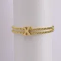 Gold plated double layer beaded bracelet with cute letter X charm elastic initial jewelry - Letter X