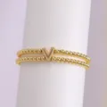 Double layer gold beaded bracelet with letter V zircon charm, elegant fashion jewelry. - Letter V