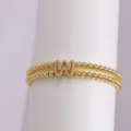 Chic Gold Plated Pave Zirconia Letter W Double Strand Beaded Stretch Bracelet Variant - Letter W