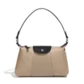 Modische Nylon Umhängetasche mit Lederklappe und lässige Baguette Handtasche Damen retro chic - Patchwork-Umhängetasche (D2239-1#) / Khaki/Schwarz
