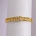 Gold Plated Beaded Double Strand Bracelet With Zircon Letter X Charm Fashion Jewelry - Letter X