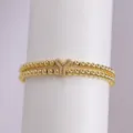 Gold 18k Plated Initial Y Beaded Bracelet Double Layer Zircon Alphabet Elastic Jewelry - Letter Y