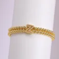 Gold Beaded Double Strand Letter Z Bracelet Sparkle Zircon Charm Fashion Jewelry New - Letter Z