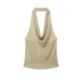Gold metallic halter knit top detail, sleeveless cowl neck summer fashion apparel. - S / As Pictured