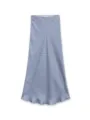 Blue satin midi skirt with white polka dots, featuring a high waist and elegant mermaid hem. - XS / Blue