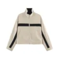 Women stand collar color block zip up jacket casual chic outerwear fashion coat apparel - S / Tops / White