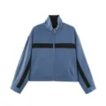 Stylish Women Blue Black Color Block High Neck Zip Up Jacket Variant Casual Outerwear - S / Tops / Blue
