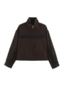 Women stand collar color block zip jacket casual fashion outerwear brown coat stylish - Coffee