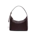 Bolso de hombro de cuero trenzado marrón oscuro, elegante bolso hobo intrecciato con cremallera. - Chocolate