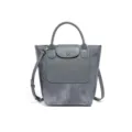 Graue Wildleder Patchwork Umhängetasche Tote Bag mit Henkel und Druckknopfklappe. - Warmes Grau (Y2364#)