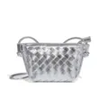 Silberne geflochtene Leder Umhängetasche, kleine Handtasche für Damen im Alltag. - Silber (B2418)