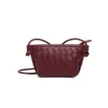 Burgunderrote gewebte Leder Umhängetasche, stilvolle Mini Schultertasche mit Knoten. - Weinrot (B2418)