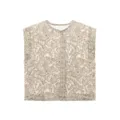 Women vintage floral quilted vest sleeveless casual cotton padded waistcoat autumn outerwear - S / Khaki Print