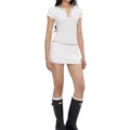 White knit short sleeve top and mini skirt two-piece set, summer stylish casual outfit. - S / Top And Bottom / White