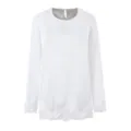 White long sleeve detail blouse with delicate lace trim on cuffs and hem for elegant daily wear. - S / White