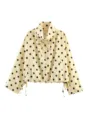 Blusa mujer manga larga con lunares casual linda cuello alto cordón diseño para primavera - XS / Tops / Amarillo