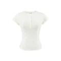 Women fashionable short sleeve knit top with hollow out buttons for summer casual apparel - S / Tops / White