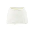 Detailed view of the off-white knitted waist wrap featuring a ribbed top and scalloped eyelet hem. - S / Bottoms / White