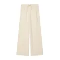 Details of women summer casual beige drawstring wide leg trousers, elegant basic style. - S / Bottoms / Off White