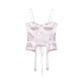 Pink floral satin corset top for women, sexy slim fit camisole with sweet bows and straps. - S / Tops / Pink Bow
