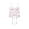 Floral print satin corset top with boning, adjustable straps and playful hem details. - S / Tops / Pink Rose