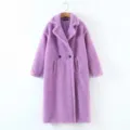 Purple faux shearling teddy coat, long sleeve thick warm winter overcoat for women - S / Purple