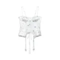 White satin floral corset camisole top with slim fit, boning details and irregular hem. - S / Tops / Blue Bow
