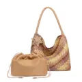 Chique geweven tote tas met verloopkleuren, grote capaciteit casual en stijlvolle tas. - Patchwork Geel