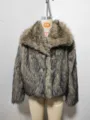 Detailed view of the vintage fluffy faux fur short coat for women, elegant warm fuzzy winter outerwear. - Tapered Bristle Black
